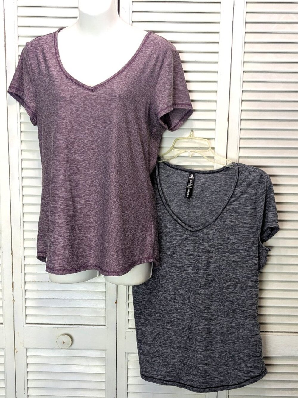 90 Degree Reflex Athletic Tops Lot 2 Women's Large Gray Purple Short Sleeve